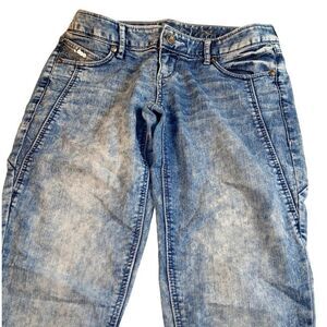 Express Womens Lightweight Distressed Embellished Blue Denim Jeans - Size 2